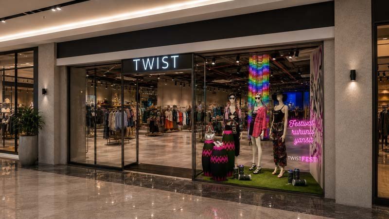 TWIST mağazası için festival temalı vitrin tasarımı